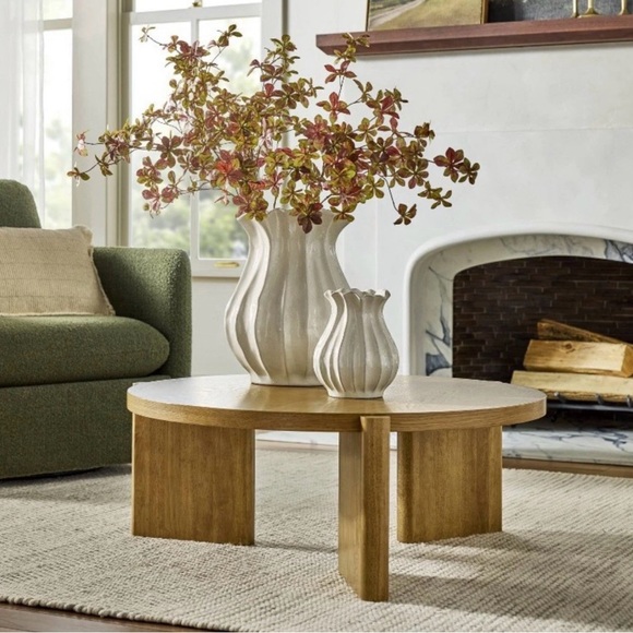 16” Pleated Ceramic Vase Sour Cream Scalloper Viral Hearth & Hand™ with Magnolia - Picture 2 of 9